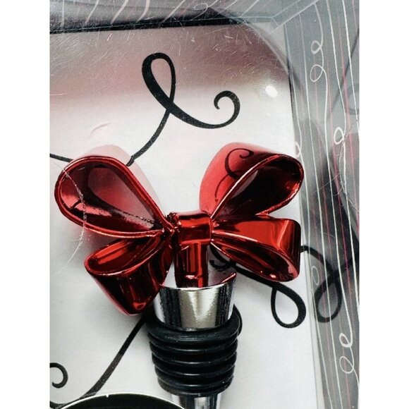 Red Christmas Bow Bottle Stopper Wine Wild Eye Design Stocking Stuffer - Picture 2 of 4